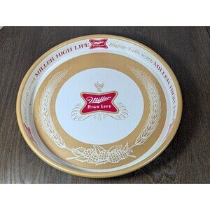 Vintage “Enjoy Life with Miller High Life'' Beer Tray 13” Diameter 1970s Barware